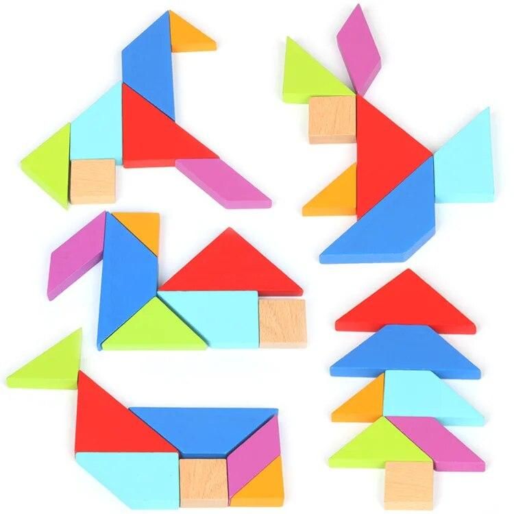 Wooden Tangram 7 Piece Jigsaw Puzzle Colorful Game Intelligent Educational Toys For Kids