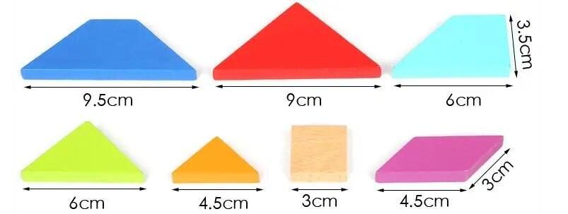 Wooden Tangram 7 Piece Jigsaw Puzzle Colorful Game Intelligent Educational Toys For Kids