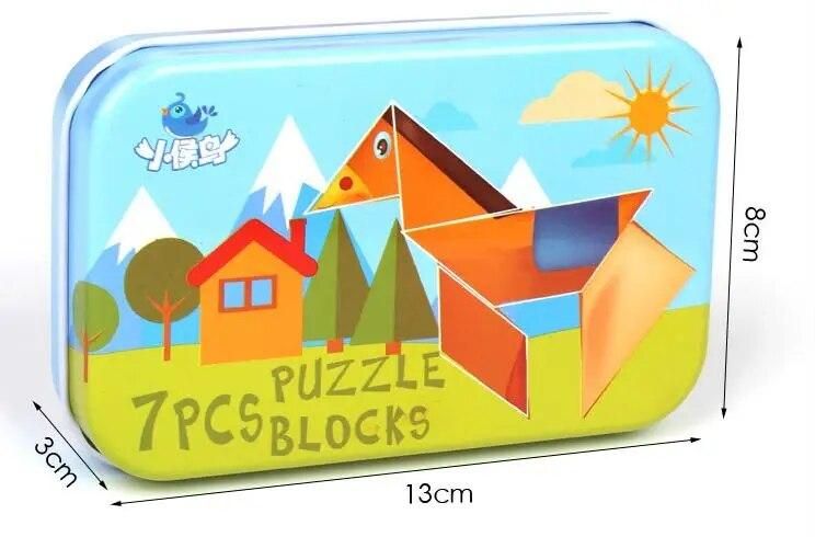 Wooden Tangram 7 Piece Jigsaw Puzzle Colorful Game Intelligent Educational Toys For Kids