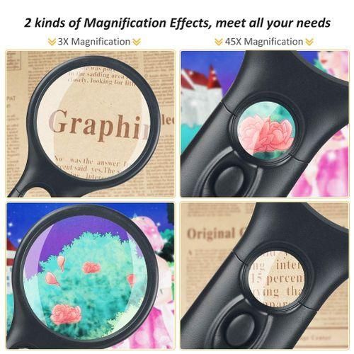 2Pc Magnifying Glass With Light-3X 45X Handheld