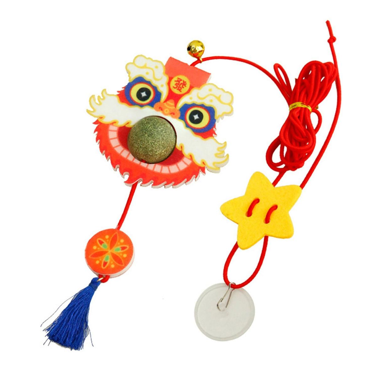 Catnip Cat Toy Lion Dance Cat Toy Rope Swing for Chinese New Year Red