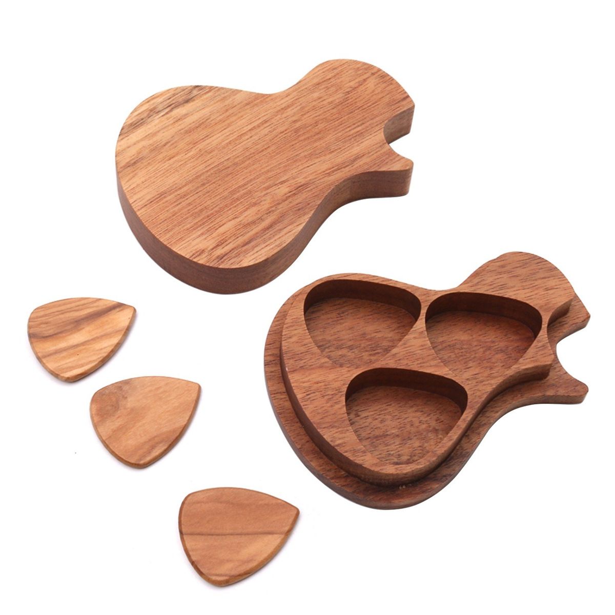 Delicate Wooden Guitar Pick Set Plectrum Storage Holder Case