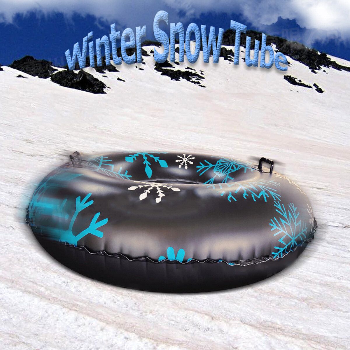 Inflatable Snow Tubes For Family With 2 Higher Handles Heavy Duty Snow Sled For Adults 47 Inches -- Black / Blue Black