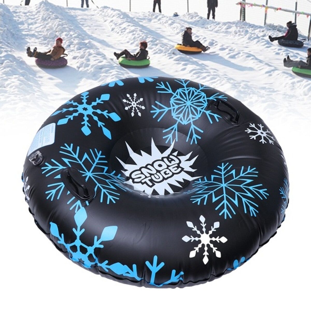 Inflatable Snow Tubes For Family With 2 Higher Handles Heavy Duty Snow Sled For Adults 47 Inches -- Black / Blue Black