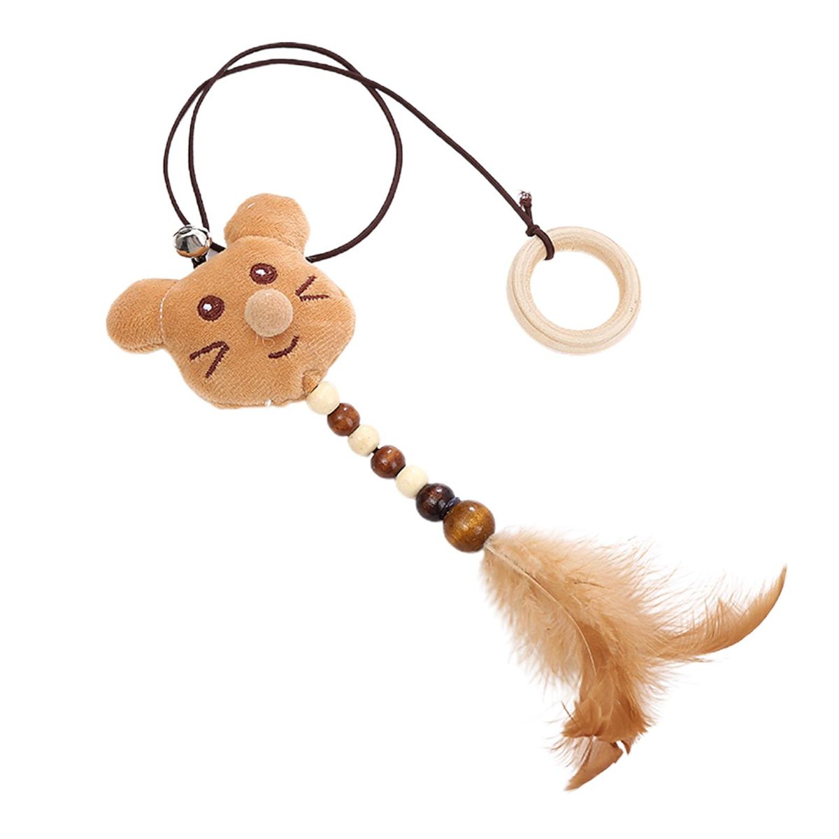 Feather Teaser with Cartoon Decor Interactive Pet Toy-Coffee