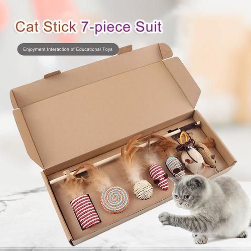 7pcs Simulation Mouse Cat Toy Cat Stick Set Cat Scratch Bite Resistance Interactive Mouse Toy Cat Funny Toys Gift Box