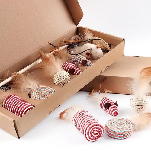7pcs Simulation Mouse Cat Toy Cat Stick Set Cat Scratch Bite Resistance Interactive Mouse Toy Cat Funny Toys Gift Box