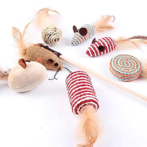 7pcs Simulation Mouse Cat Toy Cat Stick Set Cat Scratch Bite Resistance Interactive Mouse Toy Cat Funny Toys Gift Box