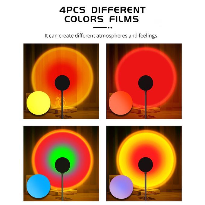 USB Sunset Lamp With 4PCS Different Colors Films 360 Degree Rotation Projector