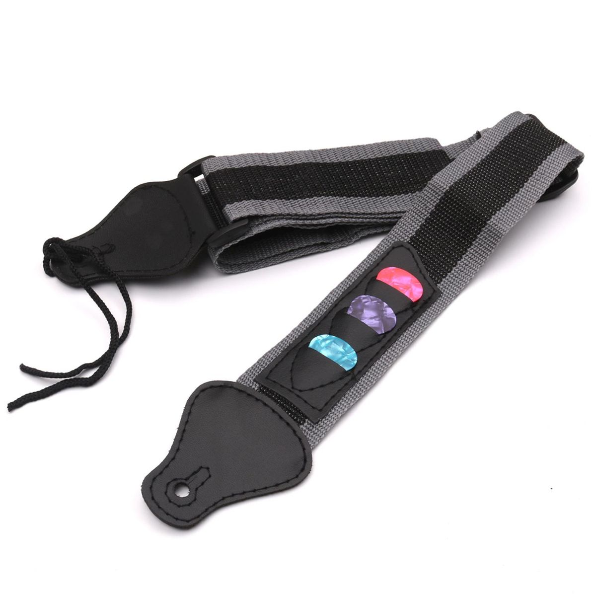 Adjustable Electric /Acoustic Guitar Bass Shoulder Strap with 3 Guitar Pick Holders Braided Nylon Belt PU Leather Ends +3pcs Celluloid Picks