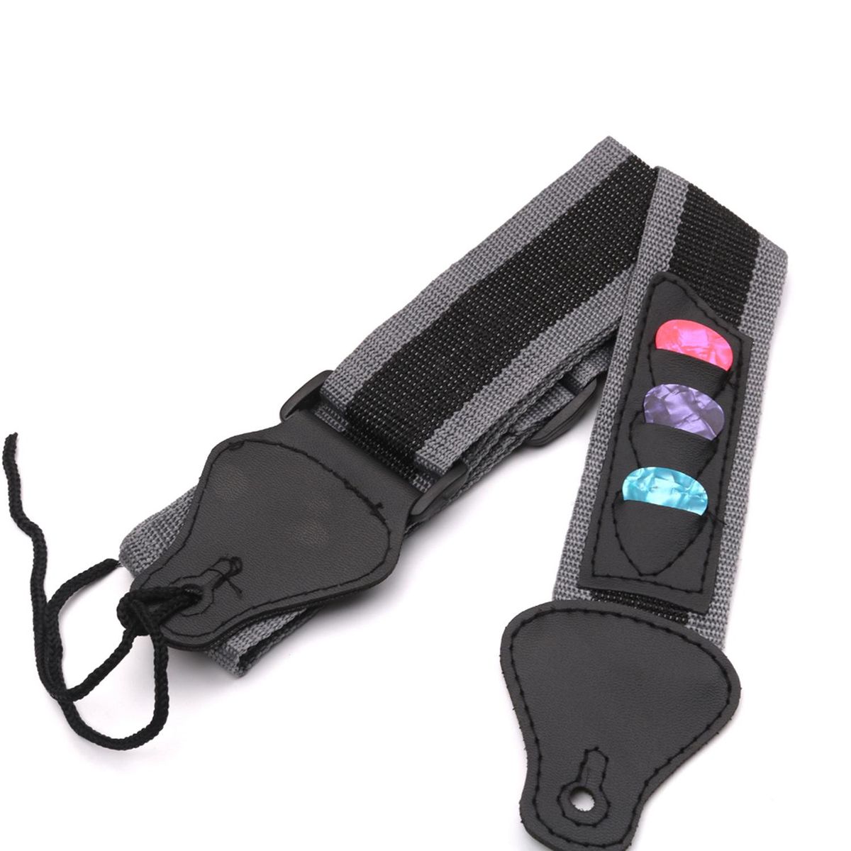 Adjustable Electric /Acoustic Guitar Bass Shoulder Strap with 3 Guitar Pick Holders Braided Nylon Belt PU Leather Ends +3pcs Celluloid Picks