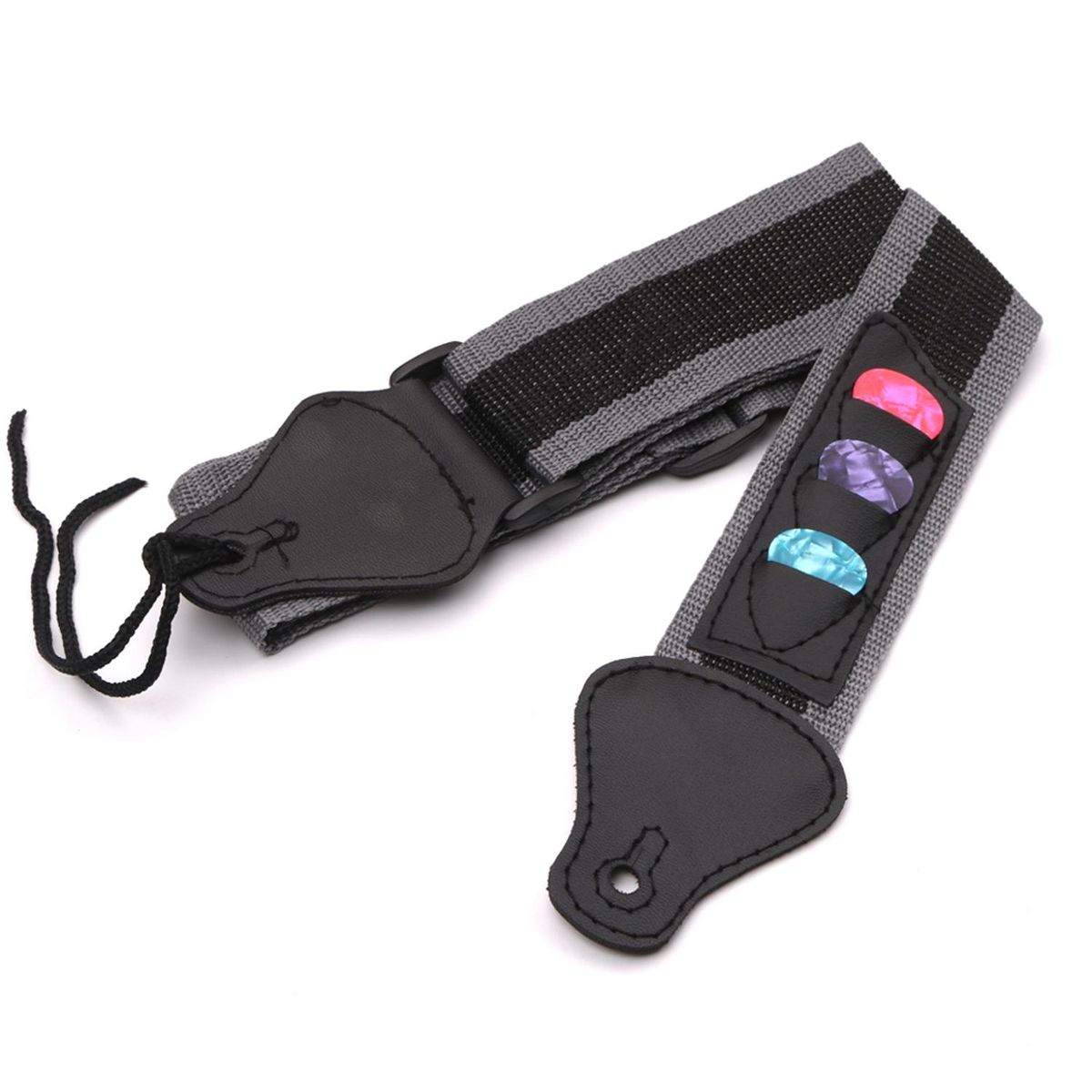 Adjustable Electric /Acoustic Guitar Bass Shoulder Strap with 3 Guitar Pick Holders Braided Nylon Belt PU Leather Ends +3pcs Celluloid Picks