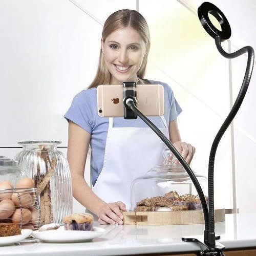 Portable Phone Holder With Ring Light - Adjustable Stand, Clamp, Variant Light
