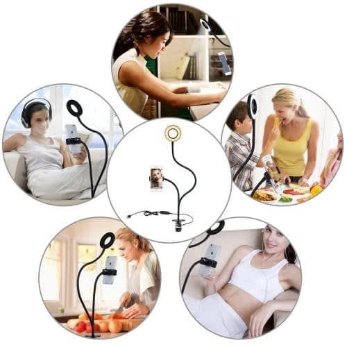 Portable Phone Holder With Ring Light - Adjustable Stand, Clamp, Variant Light