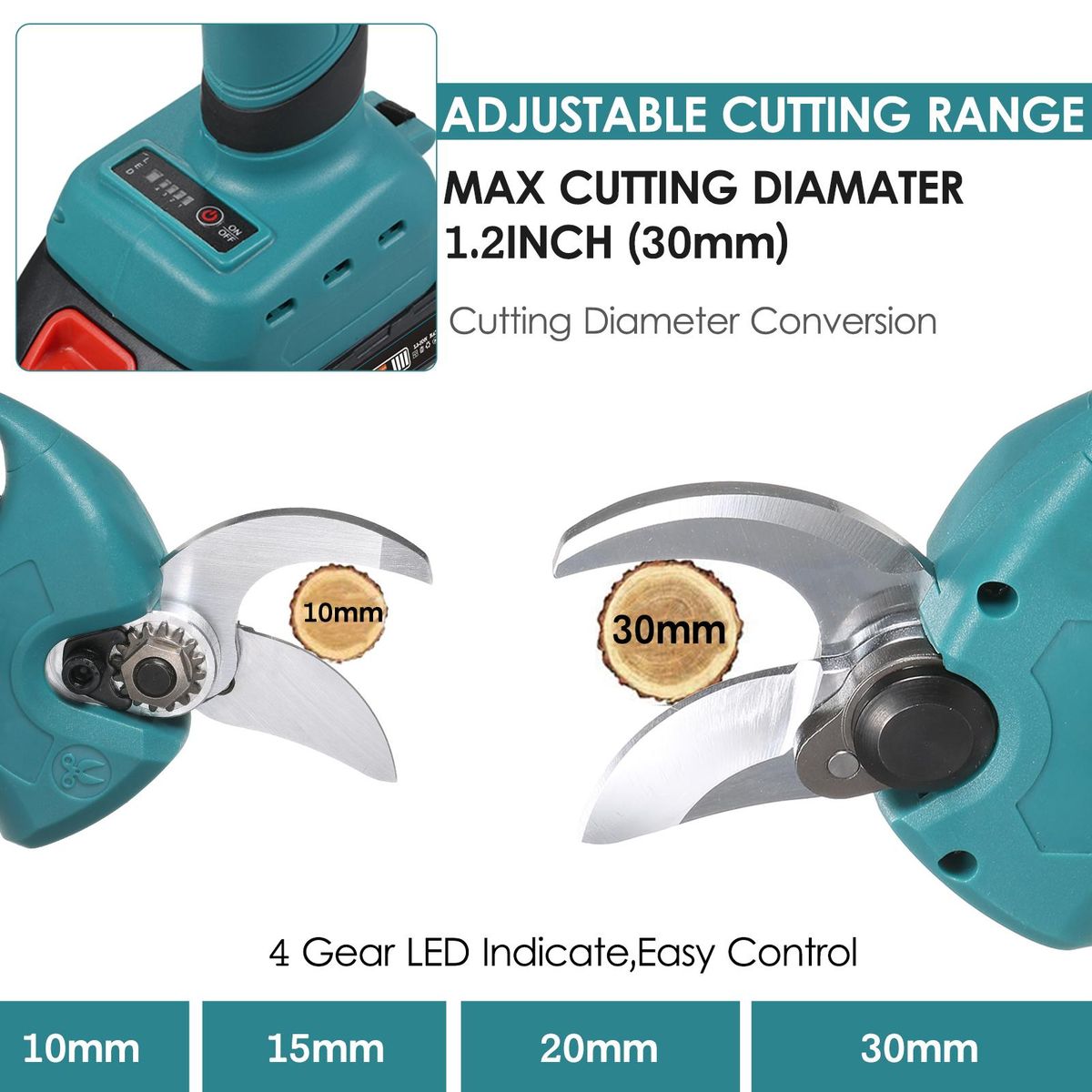 21V Brushless Cordless Electric Pruning Shears 2Pack Backup Rechargeable 2000mah Lithium Battery Powered Tree Branch Pruner Garden Clippers 10~30mm Cutting Diameter 4 Gear Adjustable