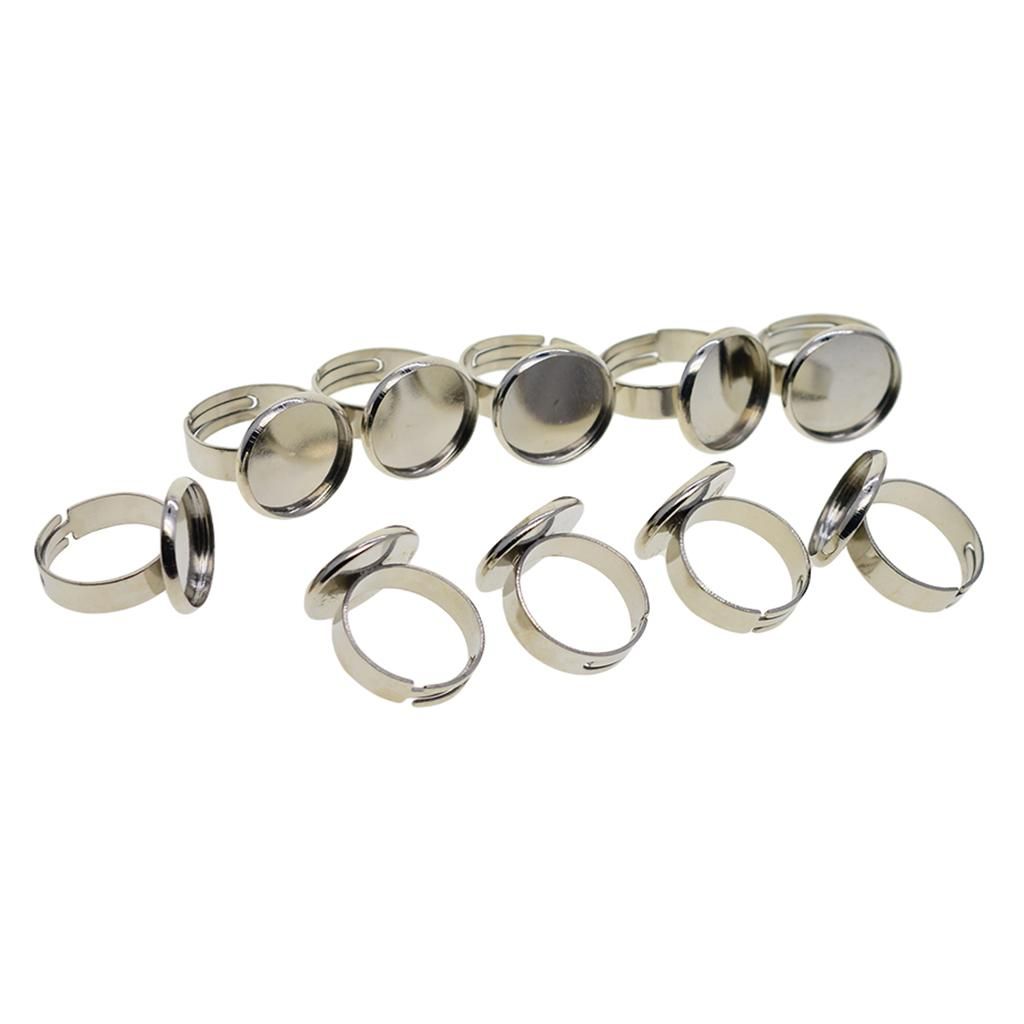 10pcs 16mm Blank Round Bezel Tray Cabochon Adjustable Brass Platinum