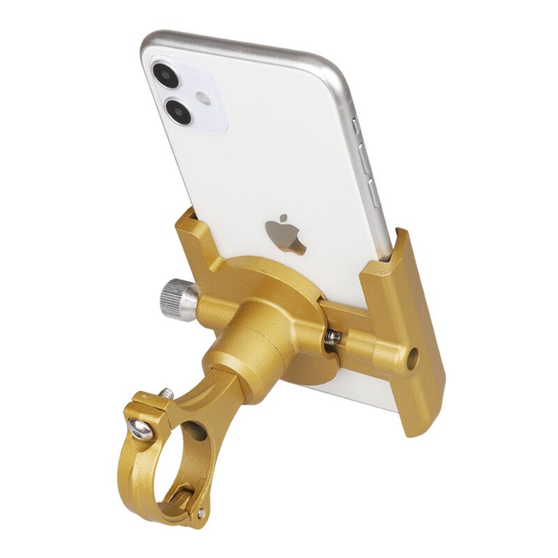 Bike Phone Holder 55-100mm Width Adjustable Phone Mount Waterproof 360° Rotation Phone Stand For Cycling Gold Handlebar Type
