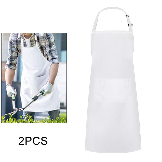 Set Of 2 Large Kitchen Apron Comfortable Chef Bib For Women Men White