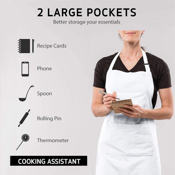 Set Of 2 Large Kitchen Apron Comfortable Chef Bib For Women Men White