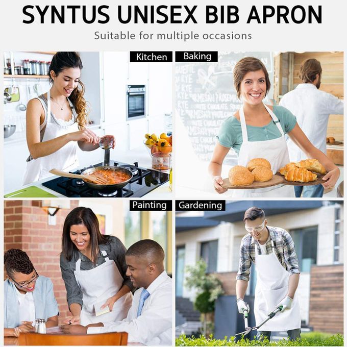 Set Of 2 Large Kitchen Apron Comfortable Chef Bib For Women Men White