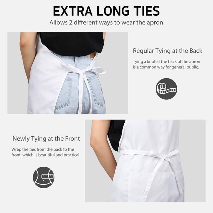Set Of 2 Large Kitchen Apron Comfortable Chef Bib For Women Men White
