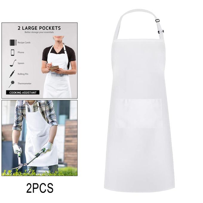 Set Of 2 Large Kitchen Apron Comfortable Chef Bib For Women Men White