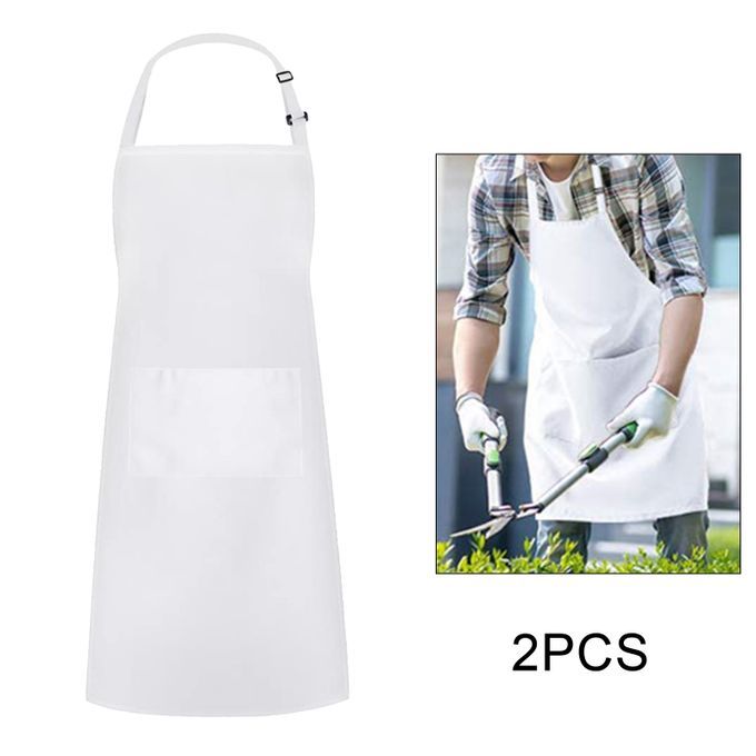 Set Of 2 Large Kitchen Apron Comfortable Chef Bib For Women Men White