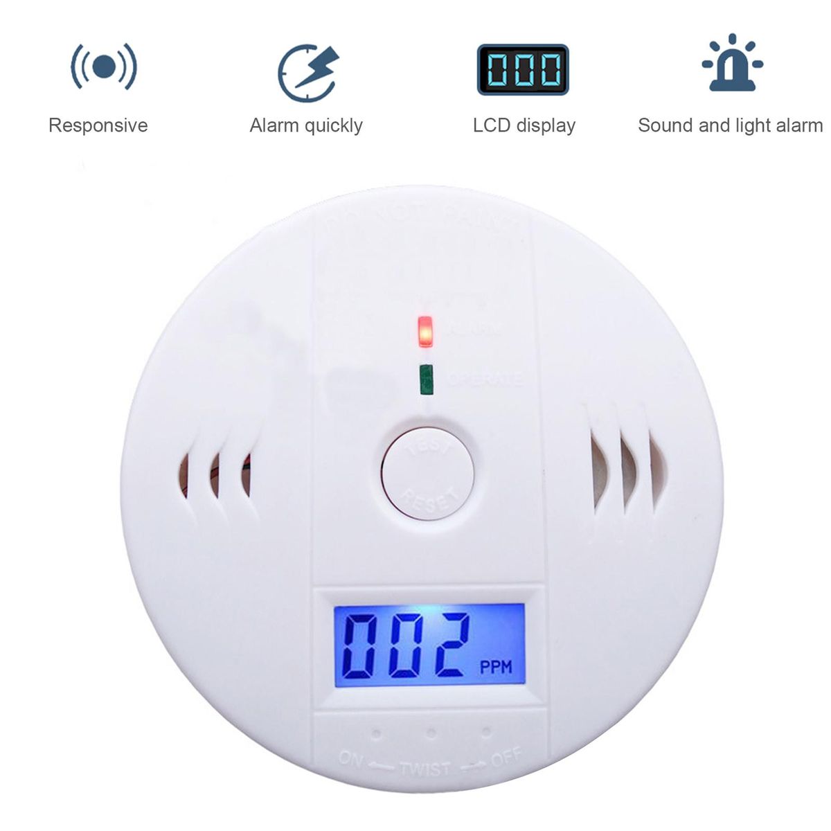 Carbon Monoxide Alarm Detector CO Alarm Detector Powered by Battery with LCD Display Voice Warning