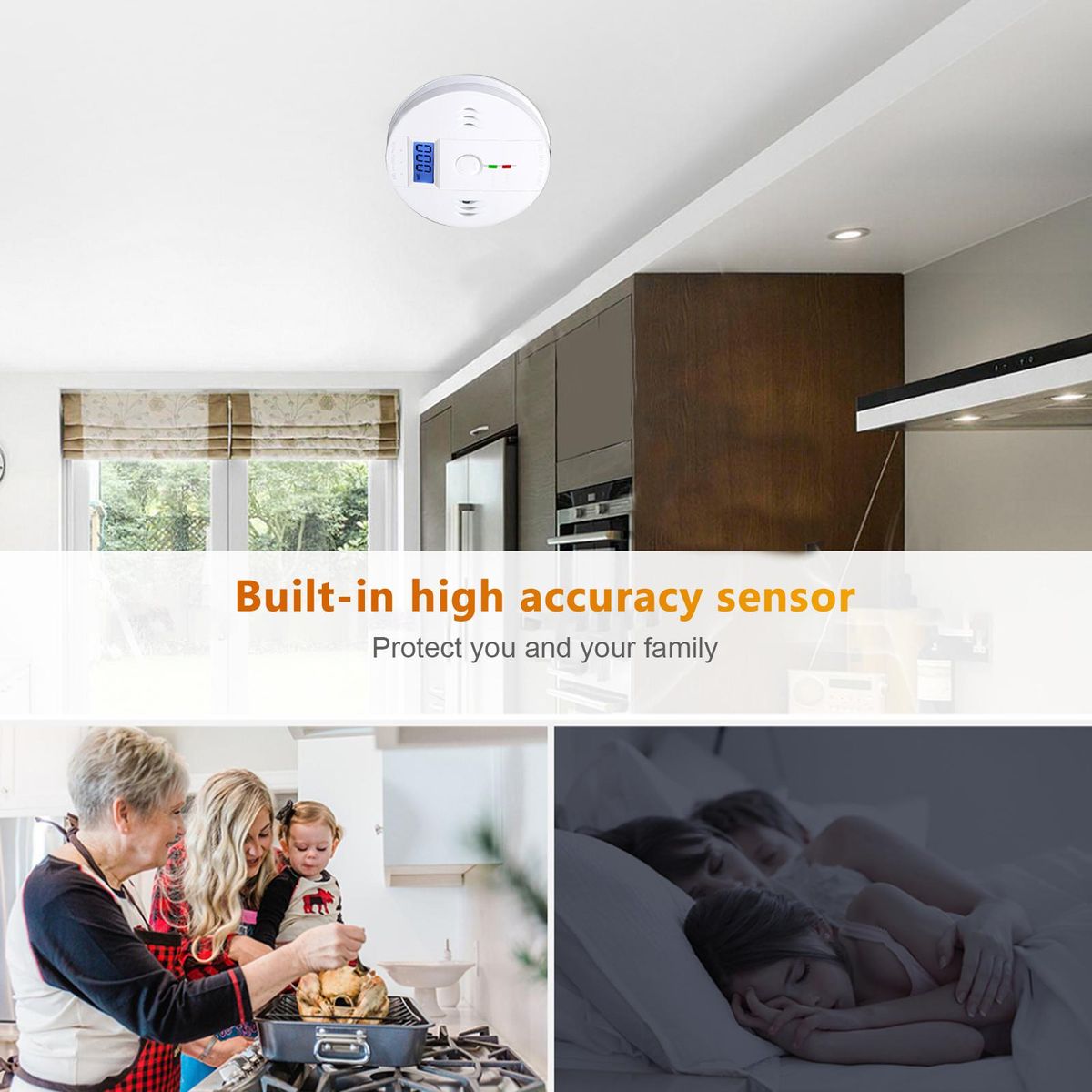 Carbon Monoxide Alarm Detector CO Alarm Detector Powered by Battery with LCD Display Voice Warning