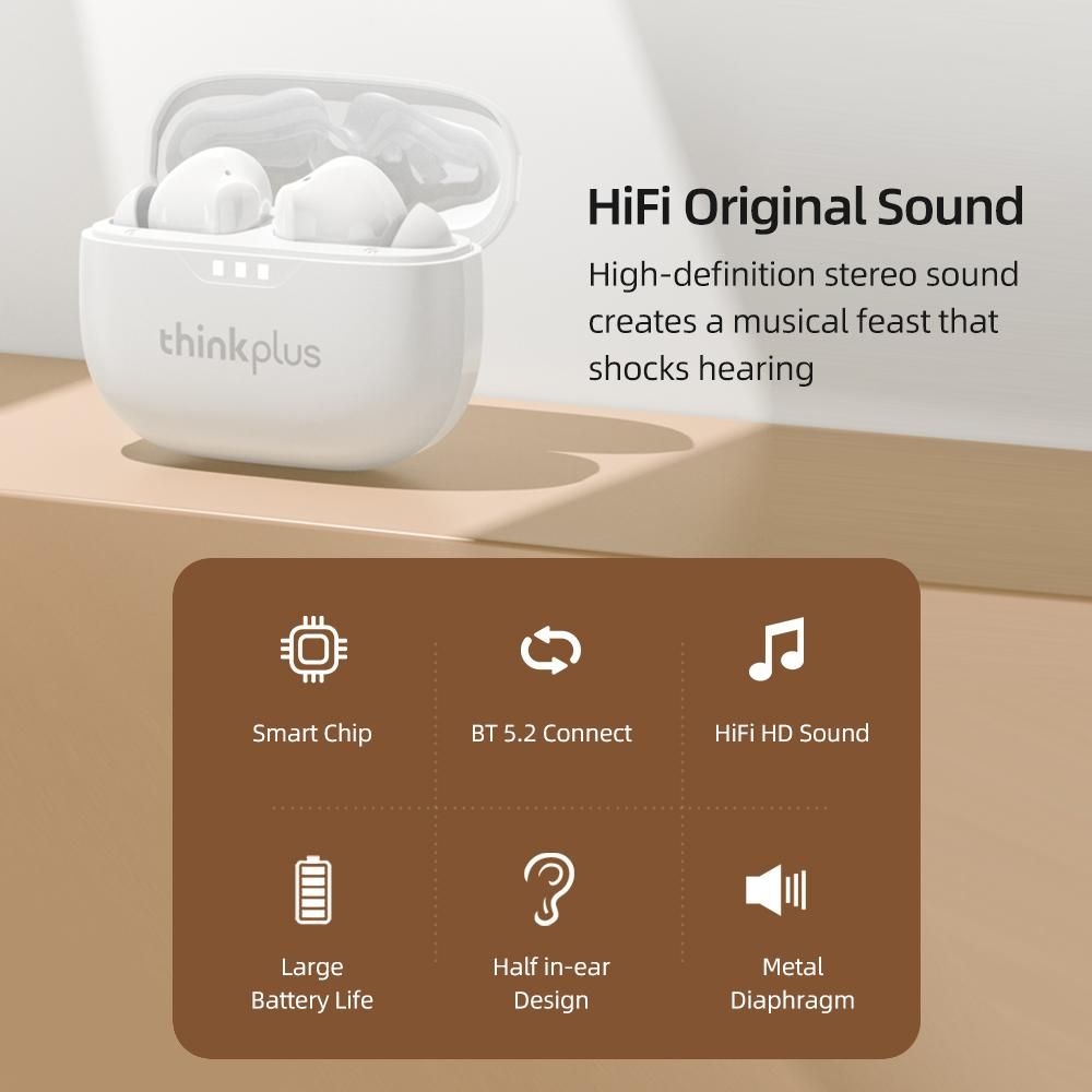 Lenovo thinkplus LP3 PRO Wireless BT Headphones with Hi-Fi Stereo Sound Noise Reduction HD Call Smart Fast Pair Compatible with iOS Android System Pink