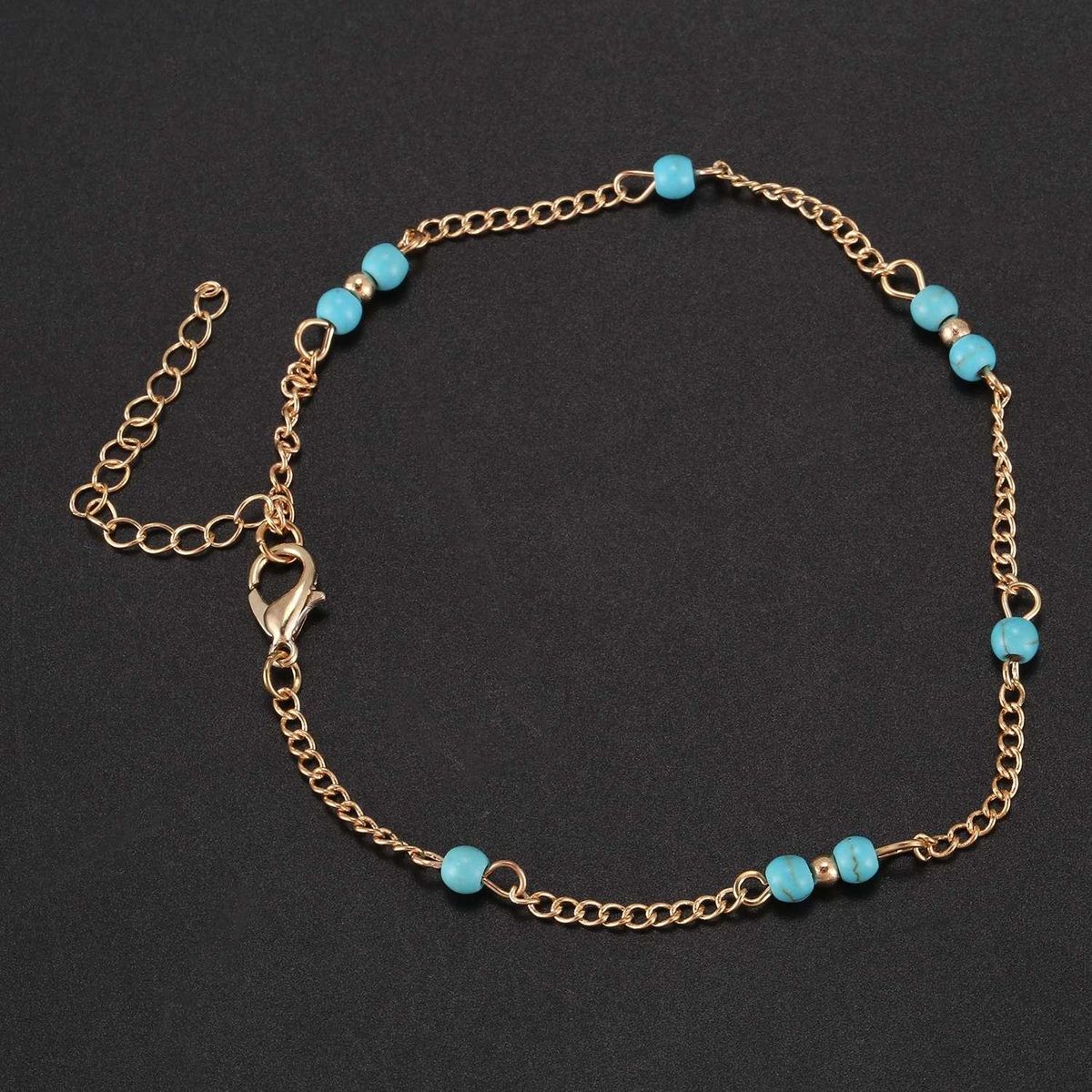 Manual Chain Female Gold Anklet Turquoise