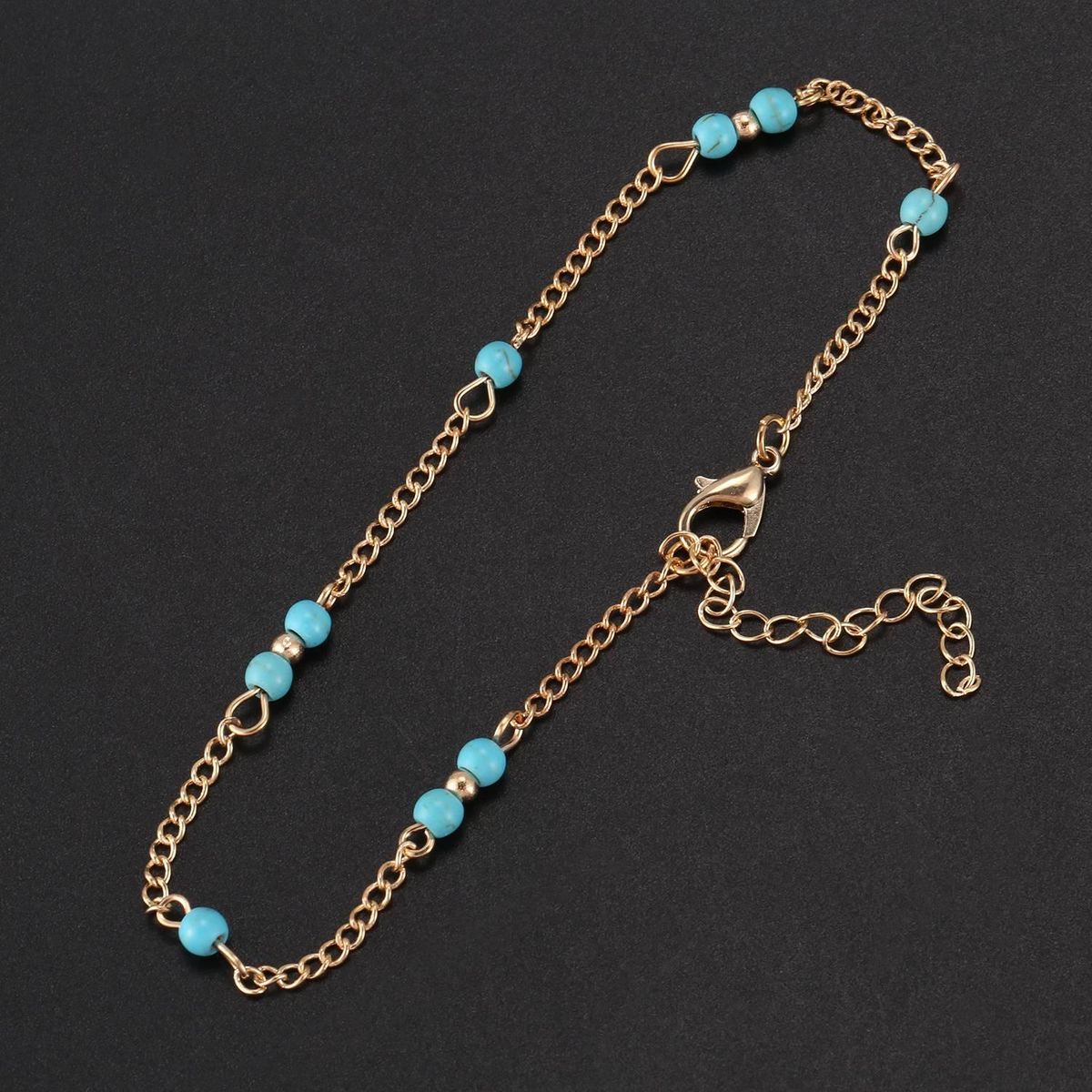 Manual Chain Female Gold Anklet Turquoise