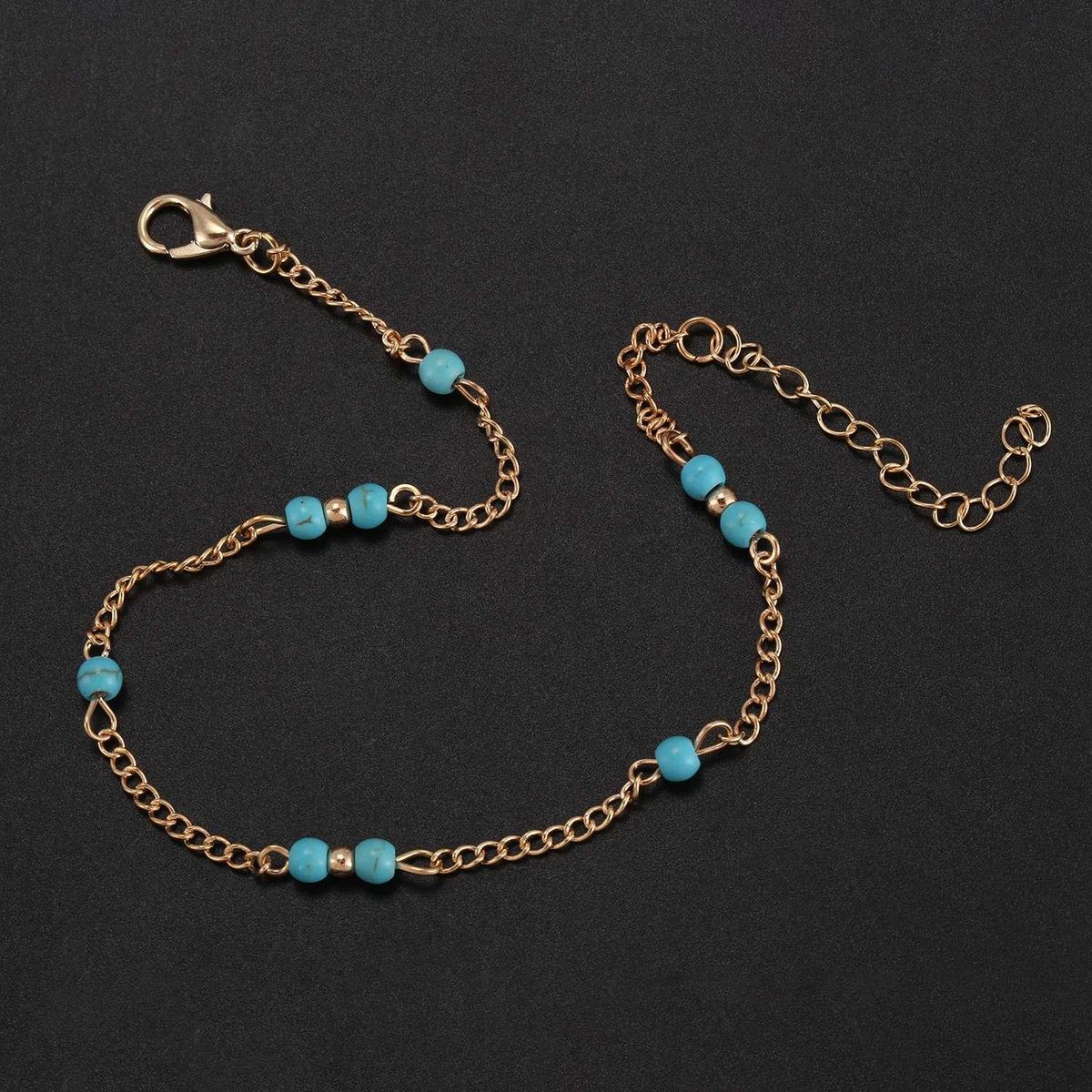 Manual Chain Female Gold Anklet Turquoise
