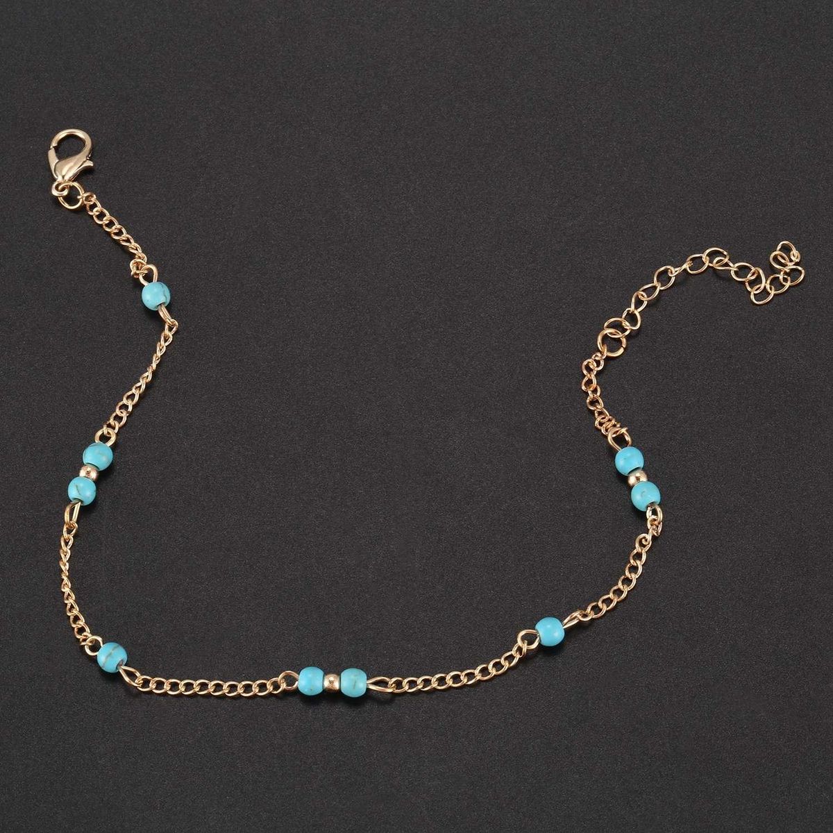 Manual Chain Female Gold Anklet Turquoise