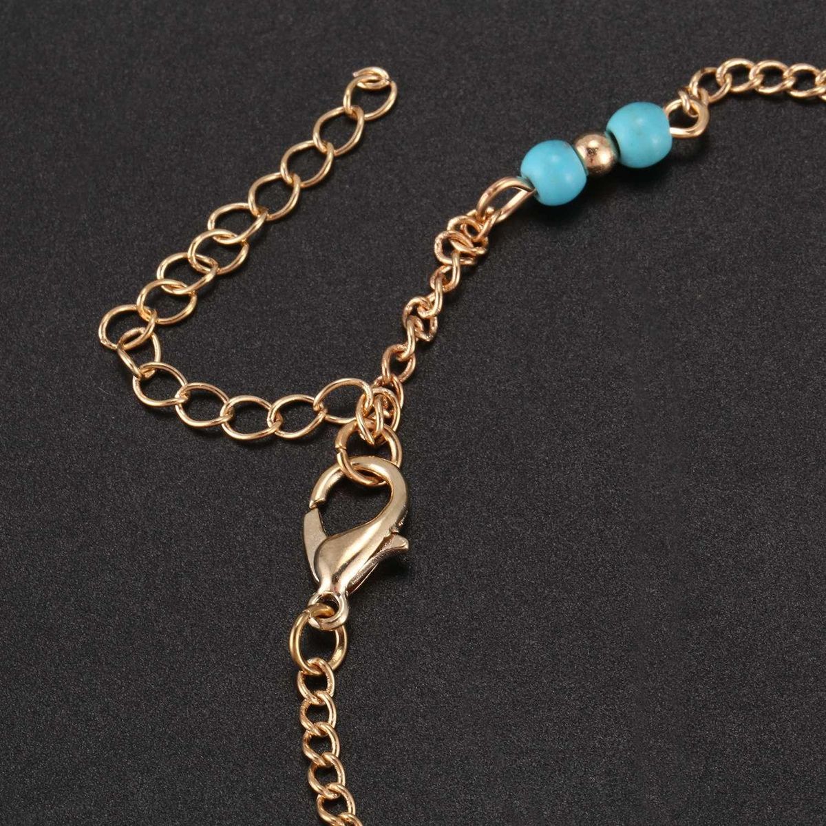 Manual Chain Female Gold Anklet Turquoise