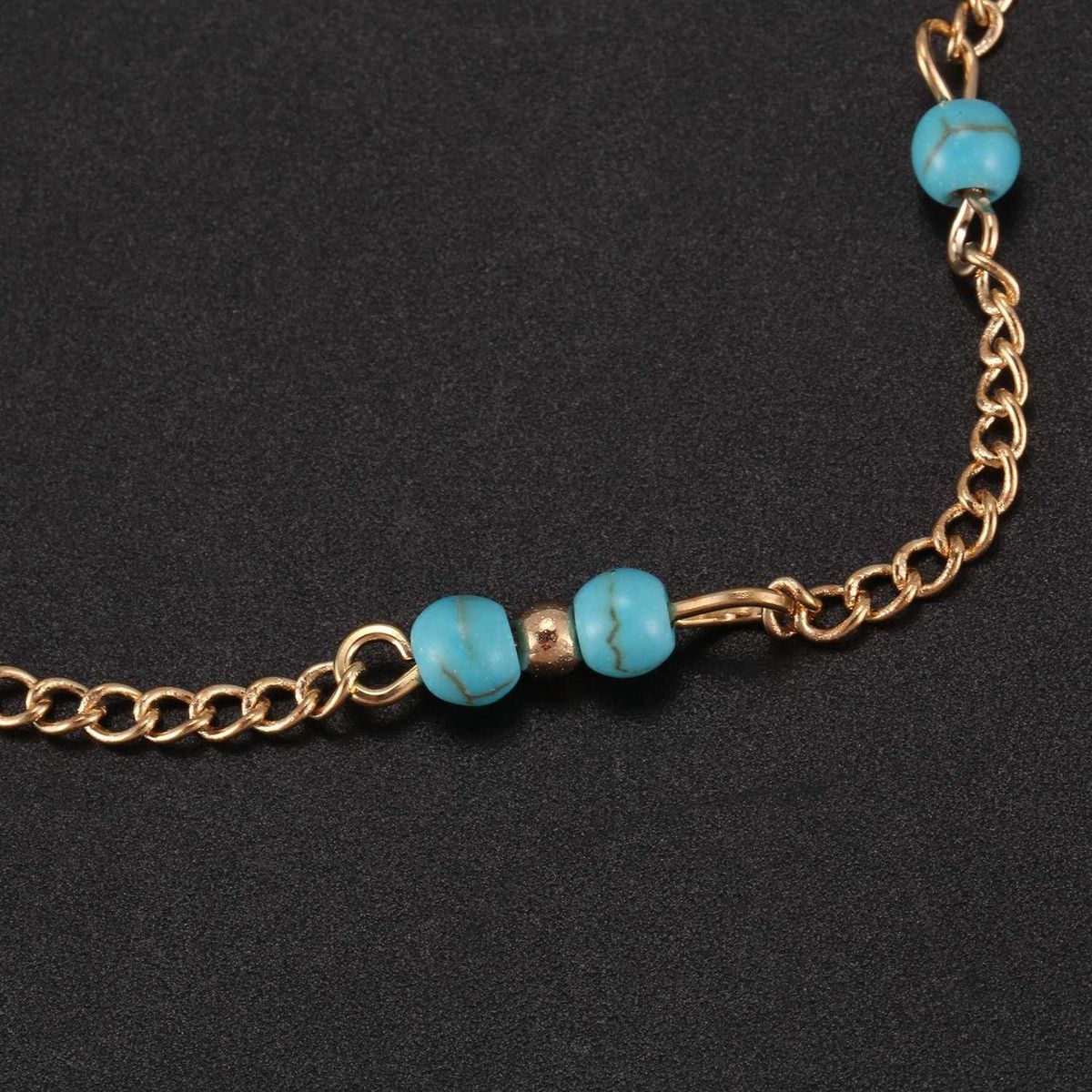 Manual Chain Female Gold Anklet Turquoise
