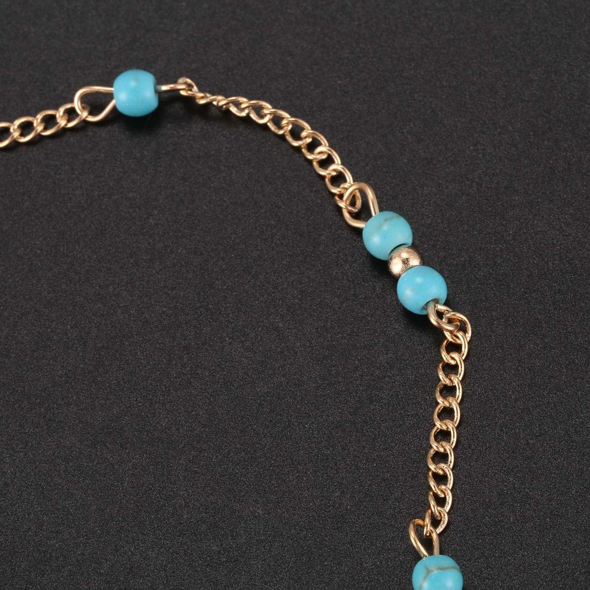 Manual Chain Female Gold Anklet Turquoise