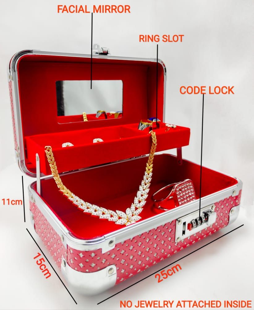 25 X 11cm One Step Diamond Crystalline Red Classic Design Jewelry Cosmetics Organizer Case Storage Box With Security Lock