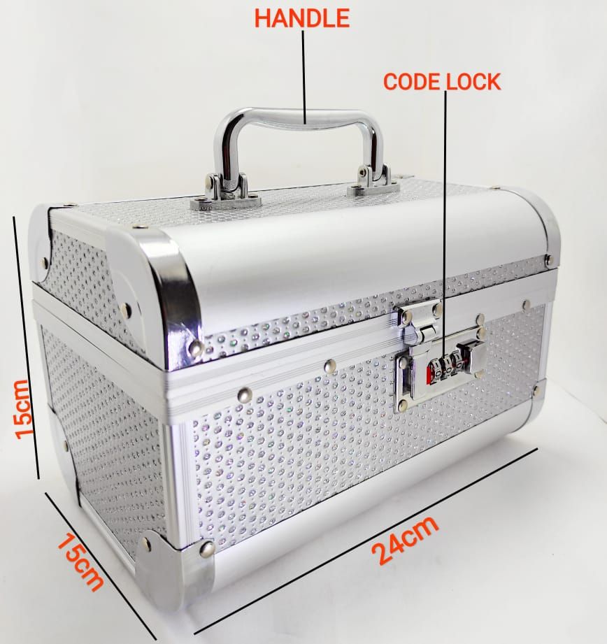 24X15cm Two Steps Diamond Crystalline Silver Classic Design Jewelry Cosmetics Organizer Case Storage Box With Security Lock