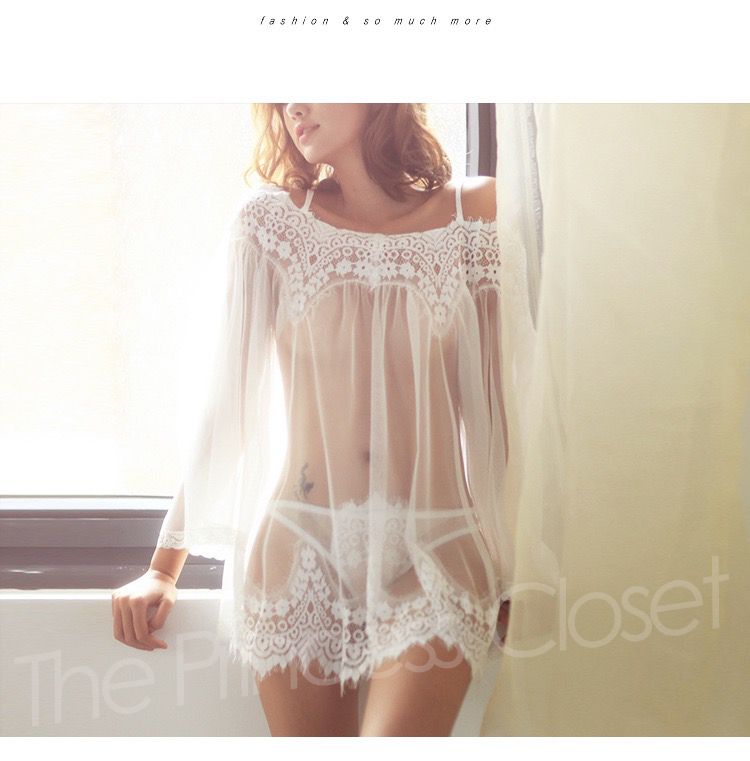 N14 Lace Transparent Lingerie Underwear & Nightdress-White