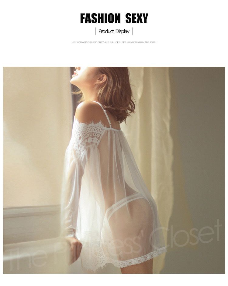 N14 Lace Transparent Lingerie Underwear & Nightdress-White