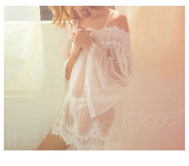 N14 Lace Transparent Lingerie Underwear & Nightdress-White