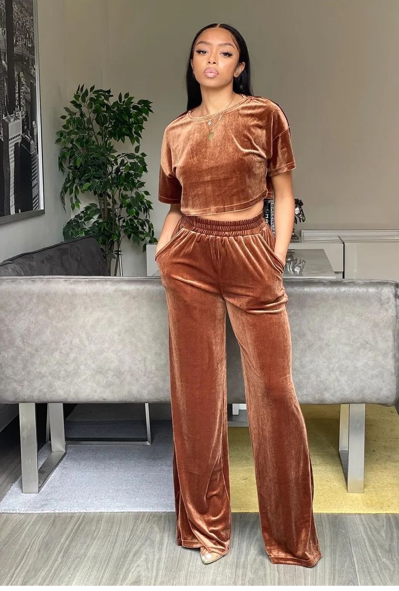Brown Unique Velvet Two Piece