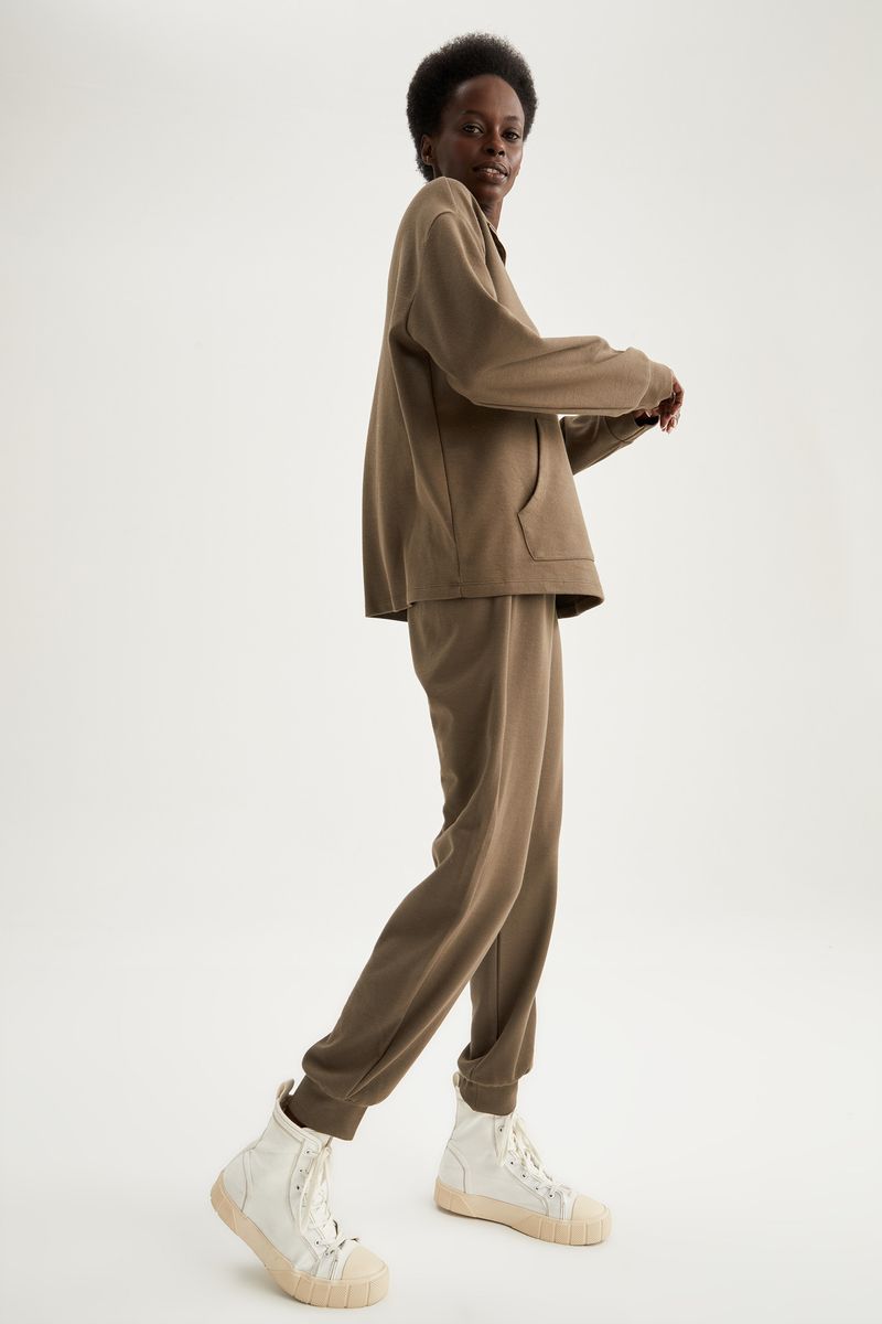 Woman Casual Jogger - Standart Fit Knitted Trousers - Khaki