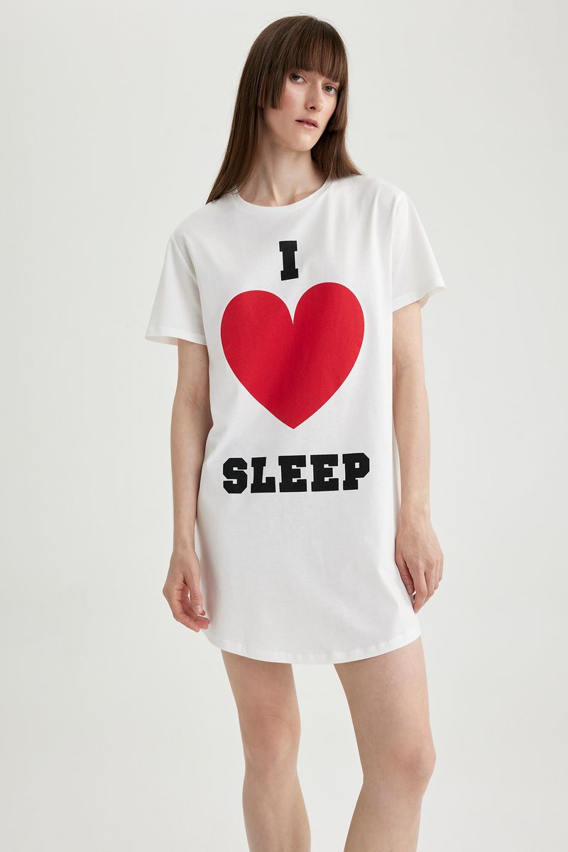 Woman Casual Regular Fit Short Sleeve Crew Neck Homewear Knitted Dress - Ecru