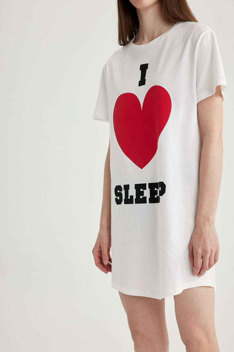 Woman Casual Regular Fit Short Sleeve Crew Neck Homewear Knitted Dress - Ecru