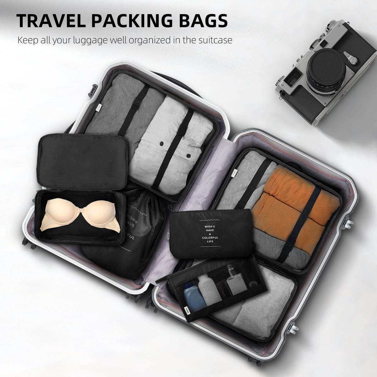 7PCS Packing Cubes Travel Packing Bags Luggage Organizers