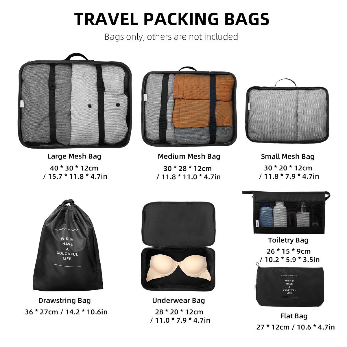 7PCS Packing Cubes Travel Packing Bags Luggage Organizers