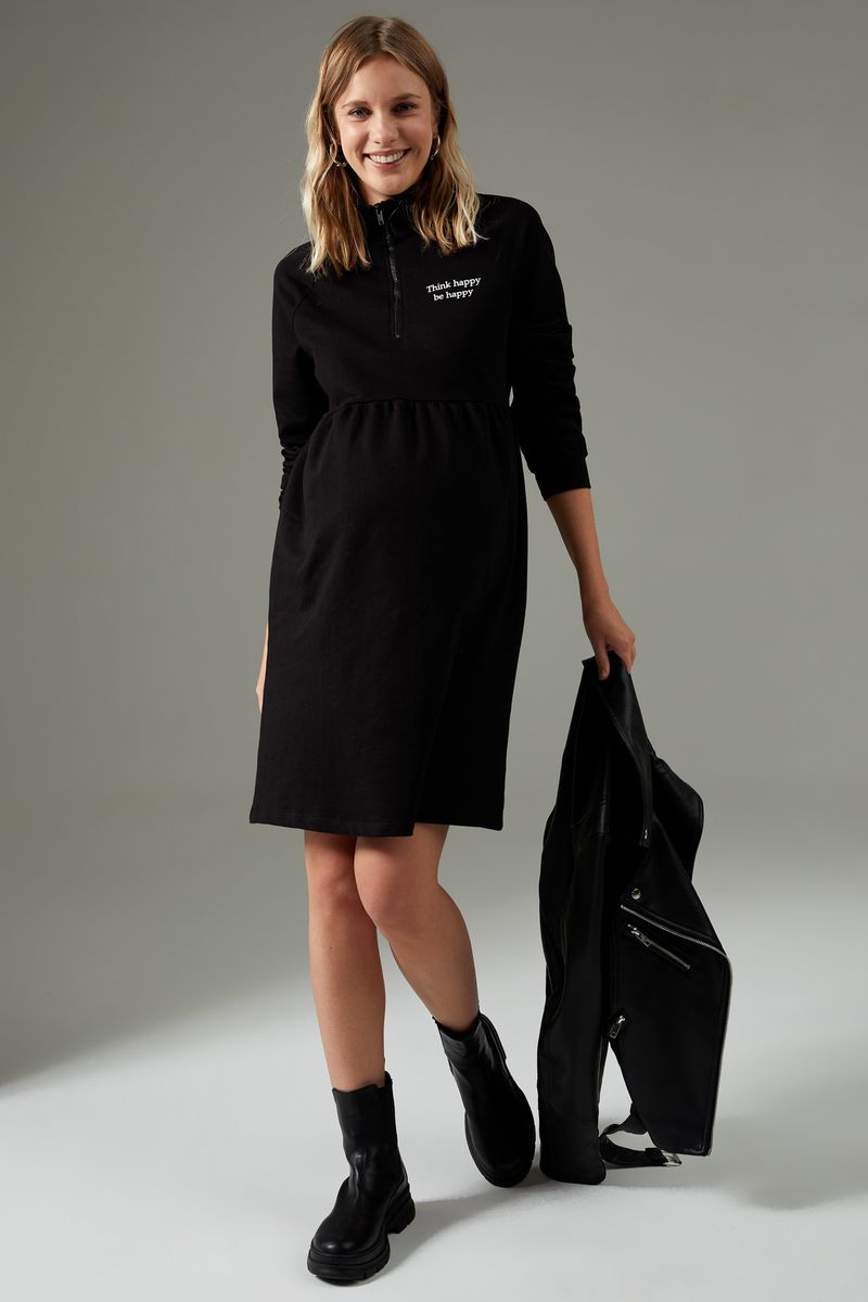 Woman - Regular Fit Long Sleeve Maternity Dress - Black