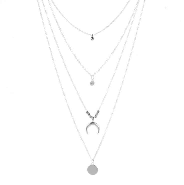 Women Vintage Multi-layer Jewelry Moon Necklace-SILVER